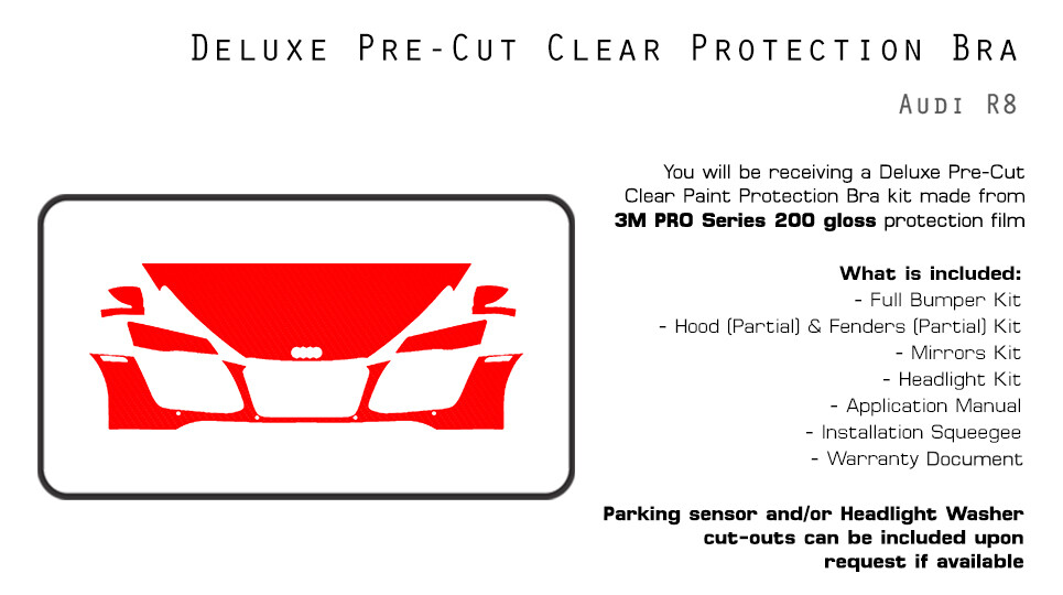 Audi R8 2013-2016 3M PRO Series PreCut Paint Protection Film Clear Bra PPF Kit
