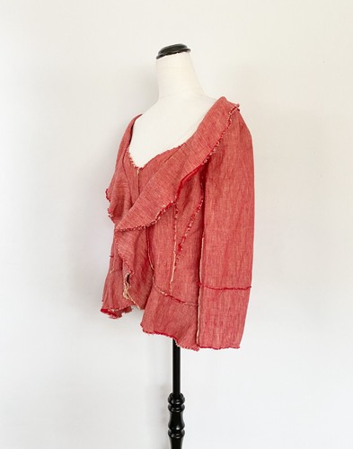 EASTON PEARSON vintage Y2K linen jacket top sz 12 / red marle raw edges boho - Picture 4 of 14