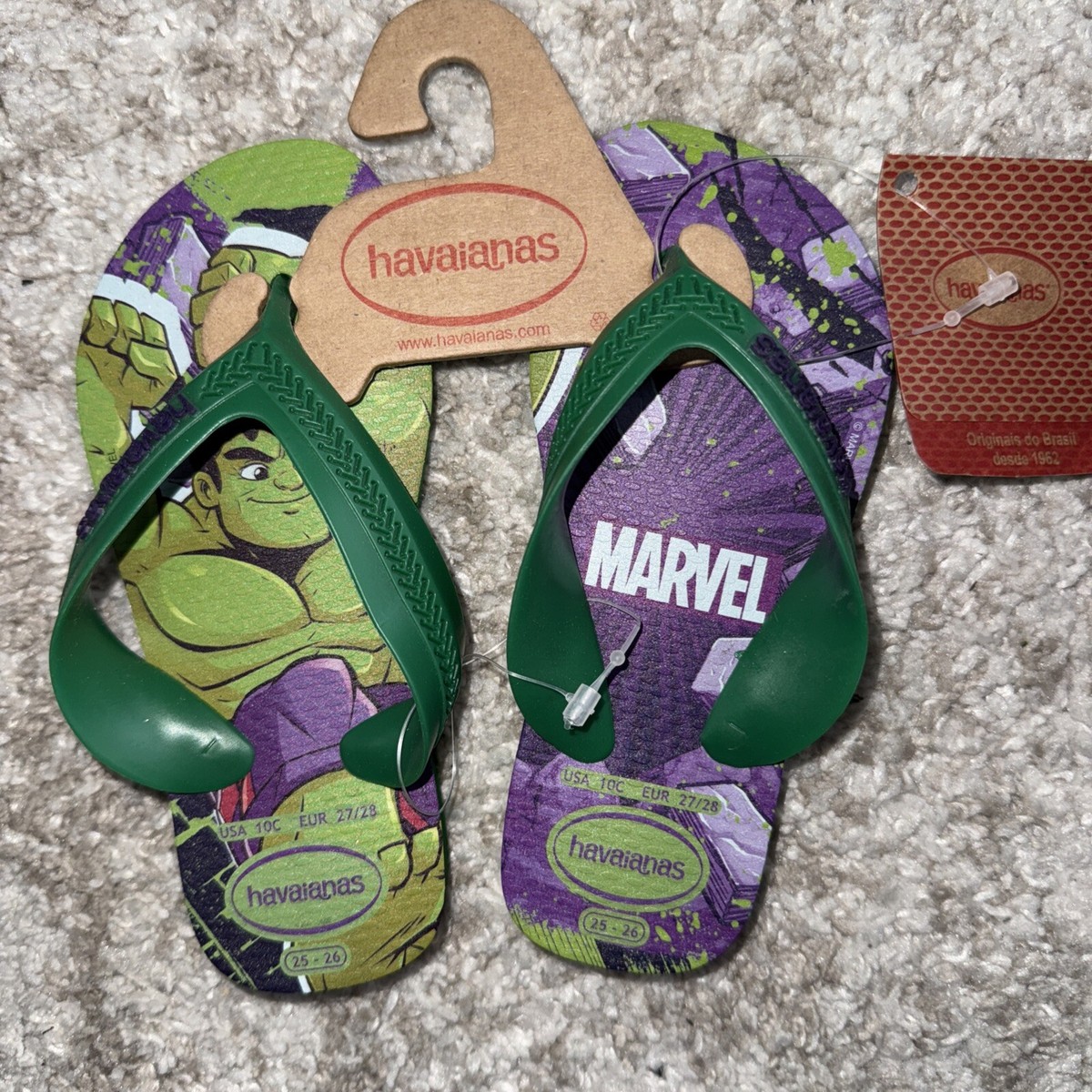 NWT HAVAIANAS boys Marvel Spider HULK Super Hero FLIP FLOPS  display picture 3