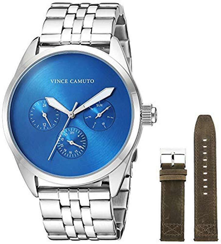 Vince Camuto VC/1130NVSVST Men's Multi-Function Silver-Tone Watch w/ Two Bands