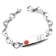 Lymphedema NO BP Right or Left Medical Alert ID Stainless Open Heart Bracelet