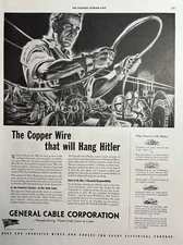 1942 General Cable Corp Insulated Wire WWII Copper Wire Hang Adolf VTG Print Ad