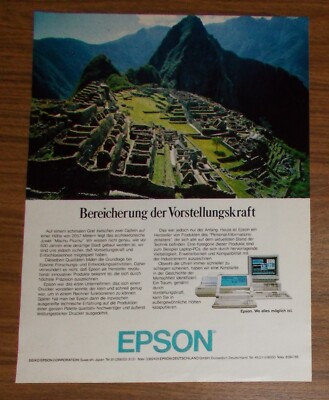 Rare Advertising Epson Personal Computer Laptops Printer #1 1988