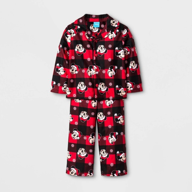BOYS Disney Mickey Mouse Toddler 4T Red Flannel Christmas Pajamas Set