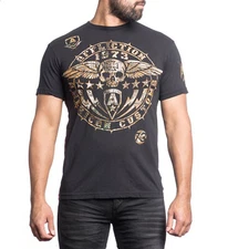 New Affliction Men Short Sleeve Crew Neck Shirt American Customs Skull in Black