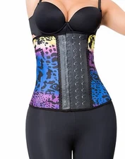Real Curvy Women Fajas Colombianas Purple Animal Print Latex Waist Trainer 3Hook
