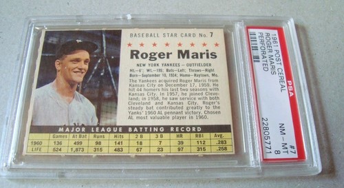 1961 Post Cereal #7 ROGER MARIS perforated psa 8 New York YANKEES (771) - Picture 2 of 5