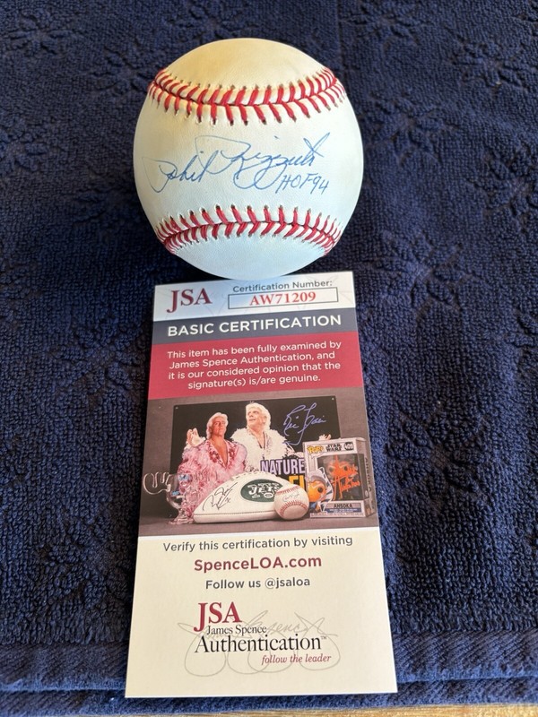Phil Rizzuto HOF 94 Autographed OAL Bobby Brown Baseball JSA COA Vintage