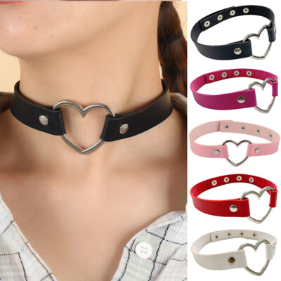 Womens Choker Collar Necklace Heart Ring Leather Charm Gothic