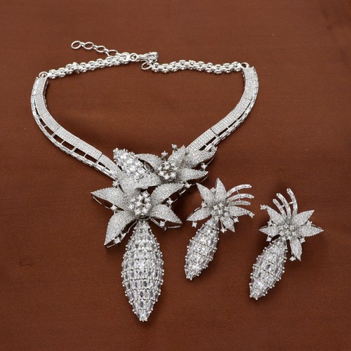Luxus Blumenmuster Cz Halskette Und Ohrring Set für Damen - Bild 4 von 9