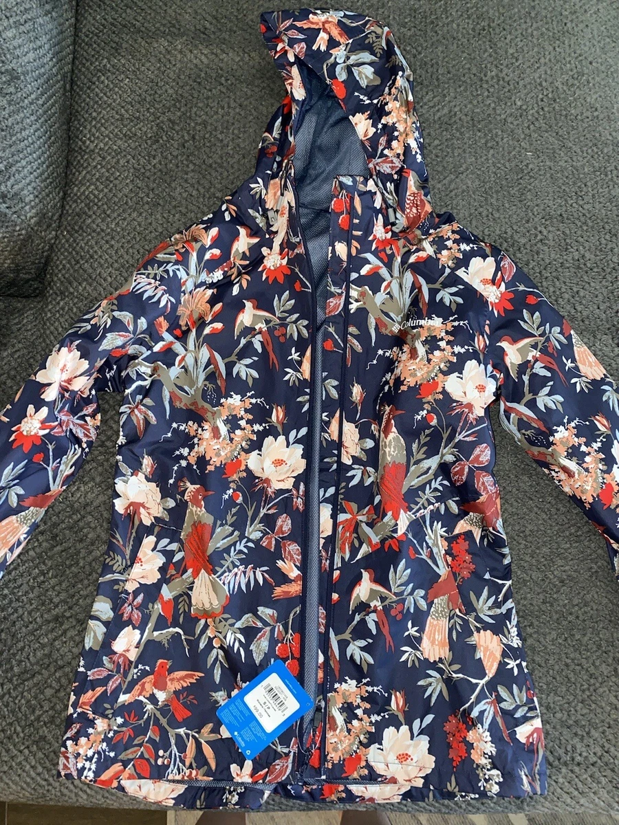 99 Womens Size S Columbia Inner Limits II Rain Jacket Nocturnal Birds Floral