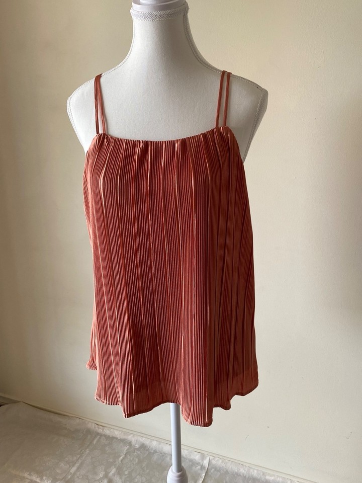 Preview coral pink pleated tank blouse size 10 spaghetti straps