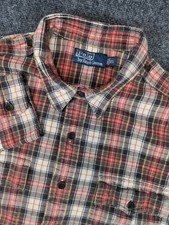 Polo Ralph Lauren Flannel Shirt Mens XL Red Tartan Button Down w/ Epauletts