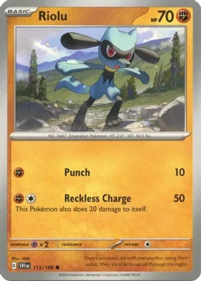 Pokemon Riolu - 113/198 - Common NM-Mint Scarlet & Violet Base Set