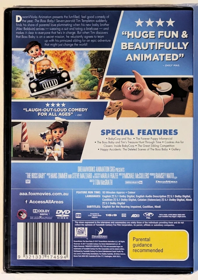 The Boss Baby (DVD, 2017) Region 4 **NEW/SEALED** - image 2 of 2