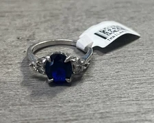 925 Sterling Silver Blue & White Saphire Lab Created Ring Sz8 3.5G