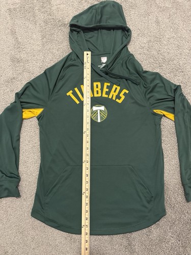 MLS Portland Timbers Soccer Long Sleeve Shirt W/Hoodie Sz Medium Green Gold - Picture 4 of 6