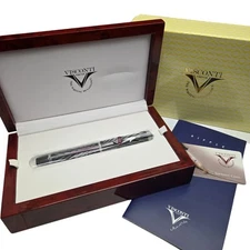 LE Visconti Ripple Black Sterling Silver Overlay Fountain Pen F 18K Nib w/ Box