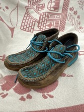 Twisted X Women Chukka Driving Moccasin Brown Turquoise Diamond Pattern 5.5 M