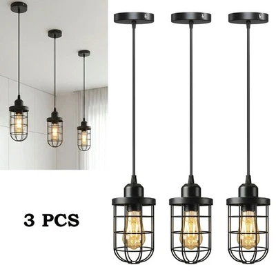 3er Industrielle Hängeleuchte im Käfigdesign Schwarz 95cm verstellbares Kabel - Bild 1 von 4
