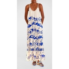 Farm Rio Pitta Waves Sleeveless Linen Blend Maxi Dress SIZE SMALL