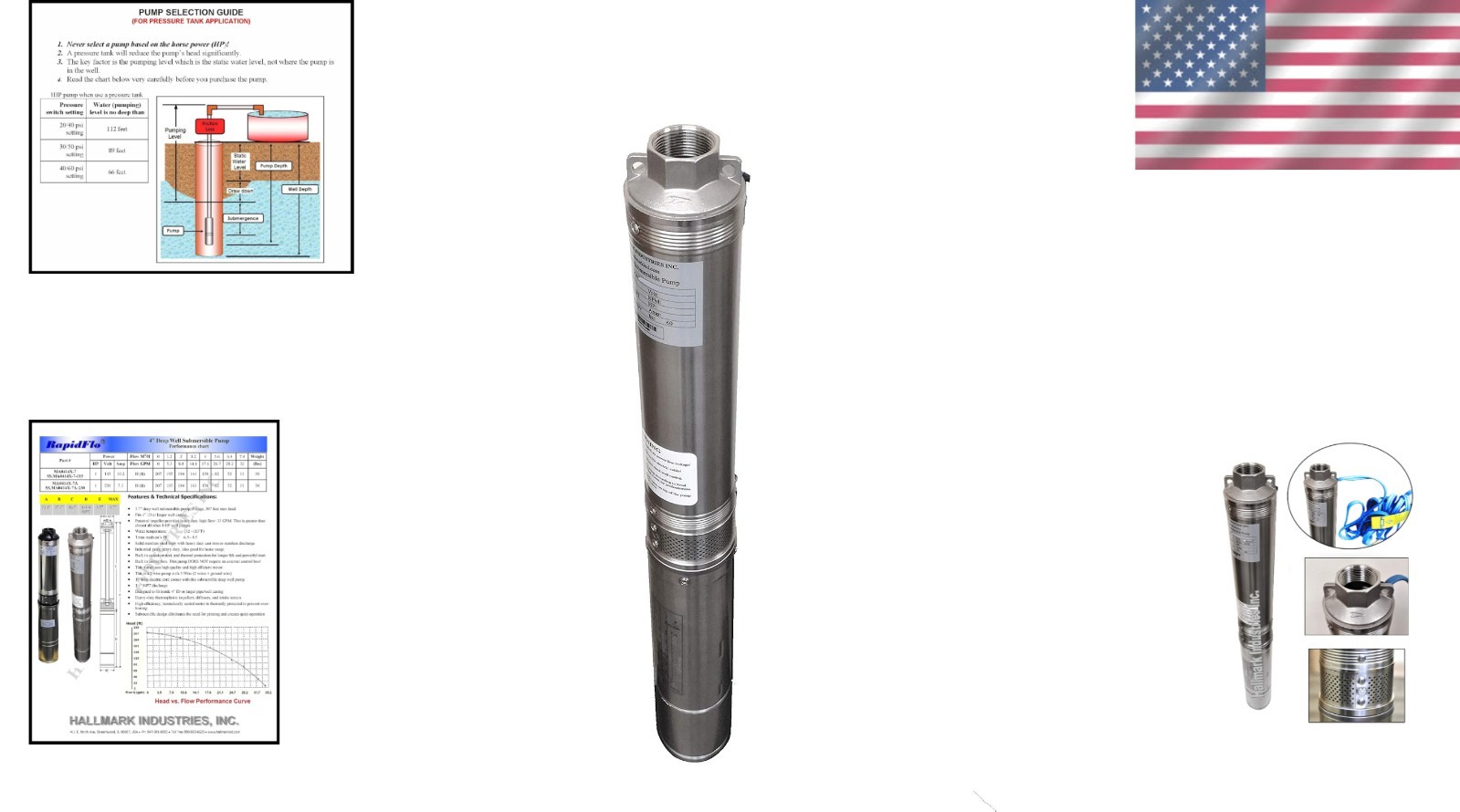 Stainless Steel 1HP Submersible Pump, 230V, 33 GPM