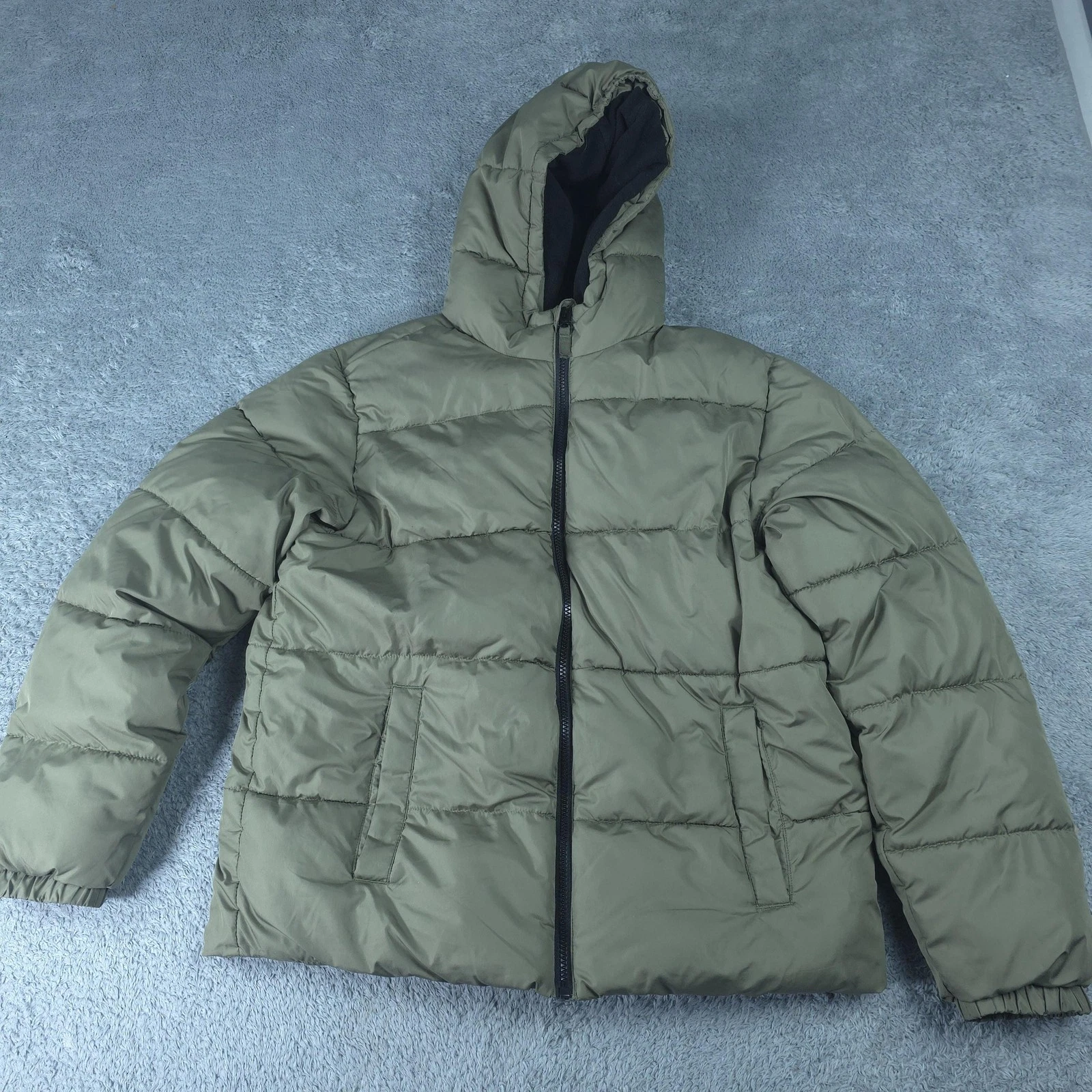 SWISSTECH Jacket Youth 18 Green Hooded Puffer Full Zip Padded Winter Coat
