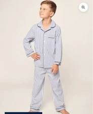 Petite Plume Kid's Twill Pajama Set in Navy French Ticking NWT MSRP $58 Sz 12