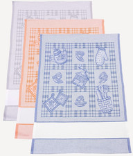 - Set Di 3 Strofinacci per Cucina in Jacquard Con Inserto in Tela Aida Ricamare,