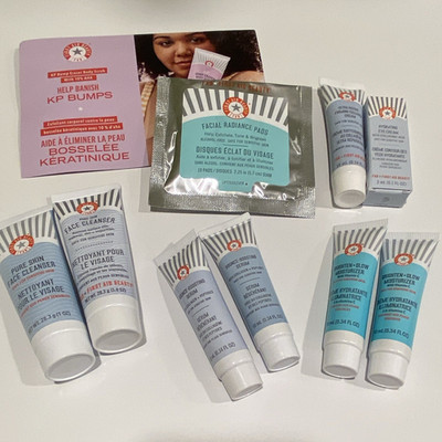 First Aid Beauty Mini Skin Care Set Cleanser Serum Moisturizer Eye Cream