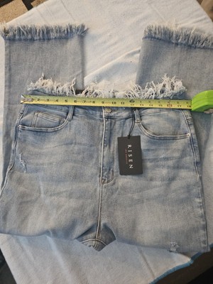 Risen Light Wash Frayed Hem Straight Leg Jeans 1XL