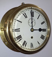 Vintage 1940s 9" dial brass ships clock by J W Benson London