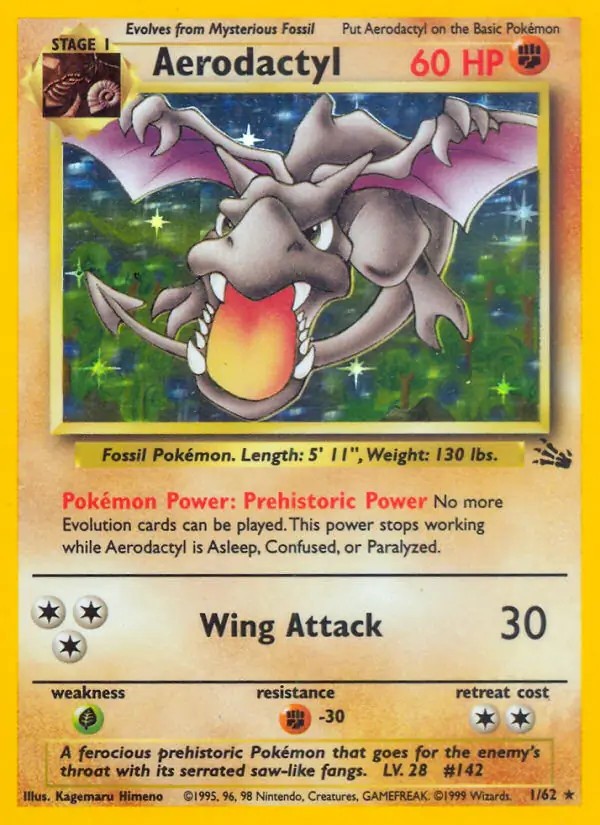 Aerodactyl - 1/62 - Pokemon Fossil Unlimited Holo Rare Card WOTC MP