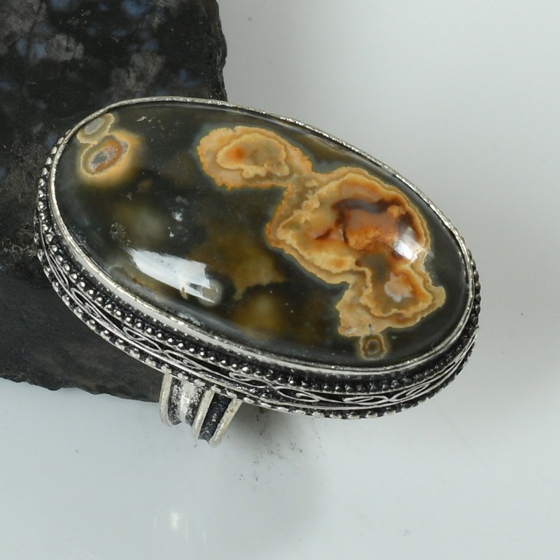 Jasper Gemstone Handmade Antique Design Ring Jewelry Gift US Size-6.25 AR 62583