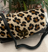 Borsa animalier leopardata  a spalla e tracolla vera pelle cavallino