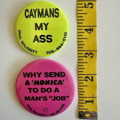 Lot of 2 Neon Colored ''Oral'' Majority Buttons/Pins/All 2.5 Inches Round/Ex++