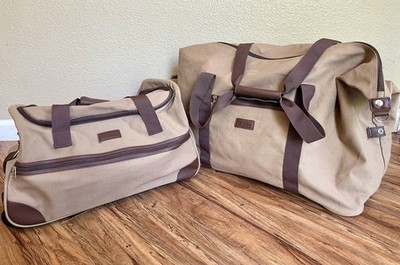 Bella Russo Luggage Bag Set Tan Canvas Large Duffel & Wheeled Carry-On Lot
