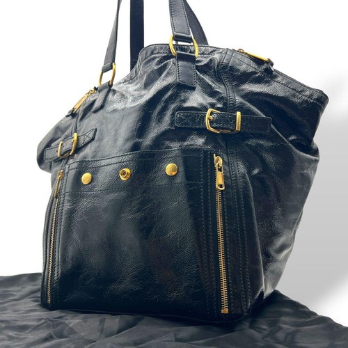 Yves Saint Laurent Downtown Tote Bag Patent Leather Black Women Used Authentic