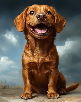 8x10 Art Print Beach Cloudy Dog Sandy Sitting Sky - 580435825