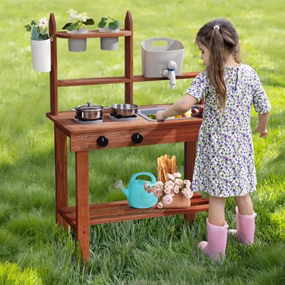 ROBUD Wooden Mud Kitchen Outdoor Toy Play Kitchen Set for Kids Pretend Playset