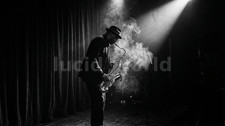 Jazz Saxophonist Smoky Stage Noir Digital Download Printable Wall Art PNG File
