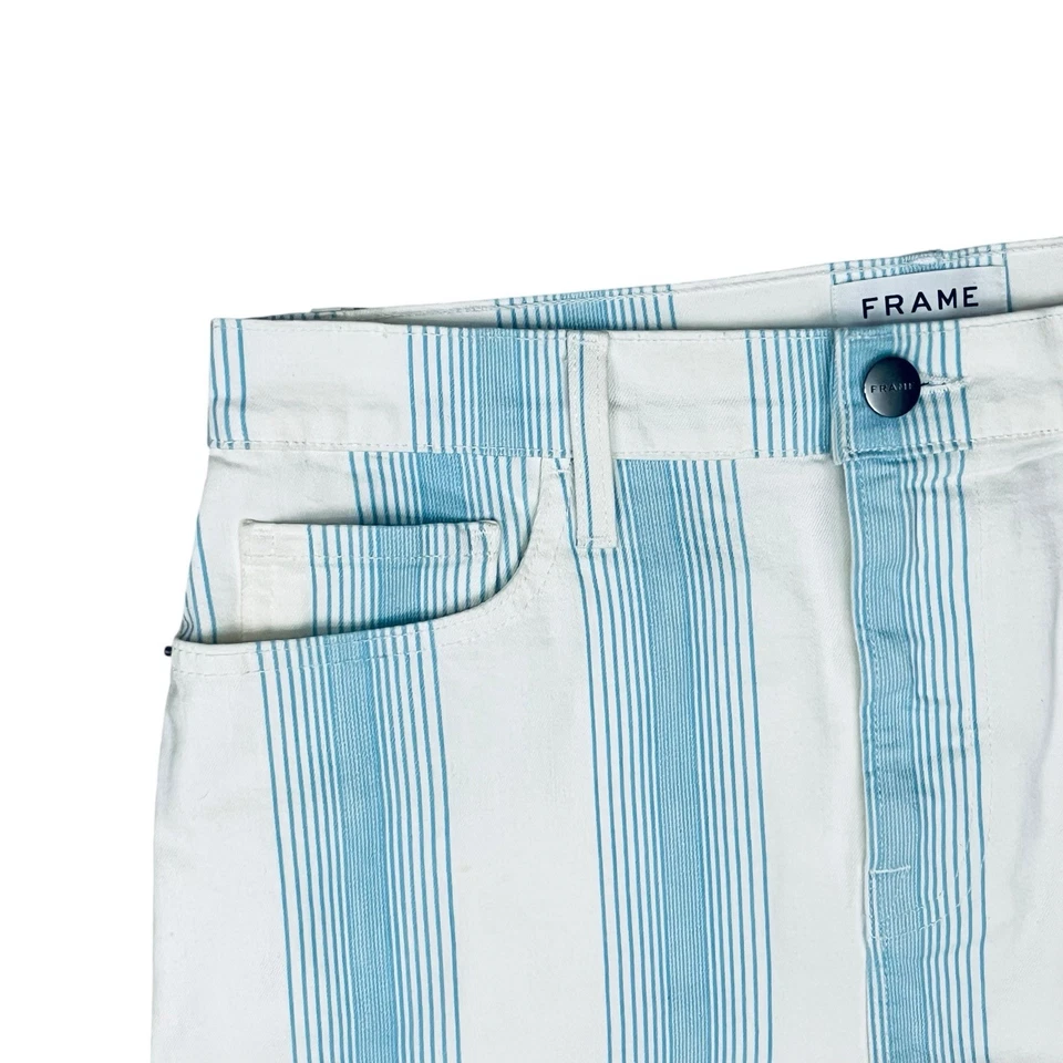 Falda Denim Marco Claro/Azul Blanco Rayas Verticales Cremallera Frontal Talla 29 Hecha/US NUEVA SIN ETIQUETAS Foto 4 de 4