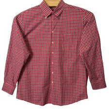 Scott Barber Red Plaid Button Down Shirt Long Sleeve Size Large Pocket Cotton