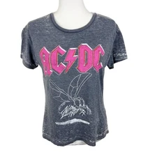 ACDC Shirt Women XS Grey Junk Food Fly On The Wall Tour Music Tee Short Sleeve