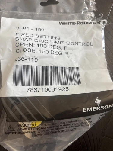 Emerson White Rodgers 3L01-190 Snap Disc Limit Control L36-119 NOS