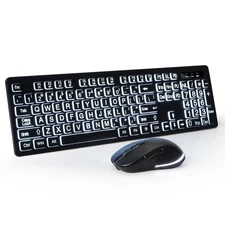 Wireless Keyboard and Mouse - Large Print Wireless Keyboard, 2.4G Full Size K...