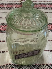 Anchor Hocking Jar & Lid Dry Goods Cereal Storage Depression Vaseline Glass