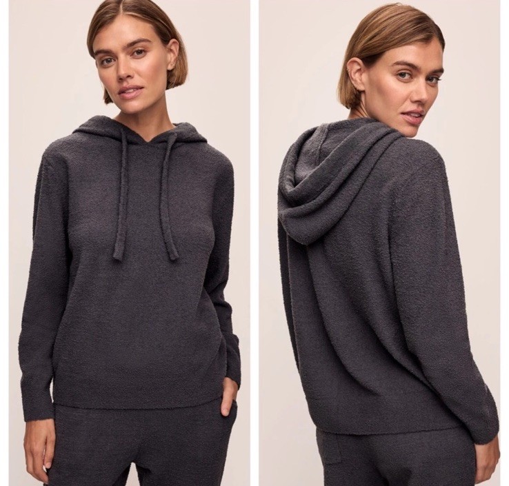 Eberjey Recycled Boucle Pullover Hoodie in Black Women’s Size XL