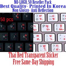 Thai Transparent Keyboard Sticker Red letters no Reflection Stickers 50pcs DEAL 
