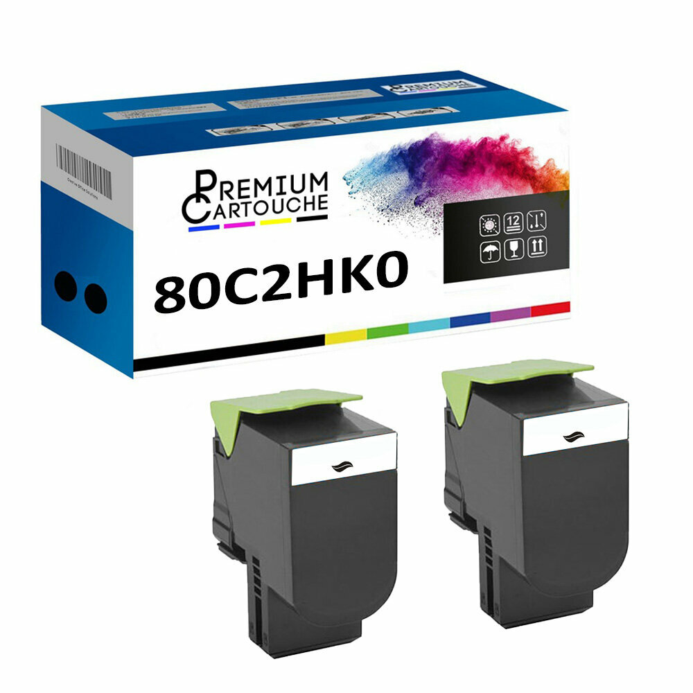 Toner noir 80C2HK0 compatible pour imprimante Lexmark lot de 2 idéal pour secrétariat et grand volume